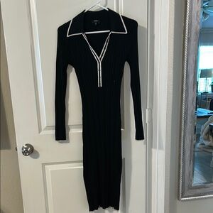 Express Black Long Sleeve Dress with Tan Trim
